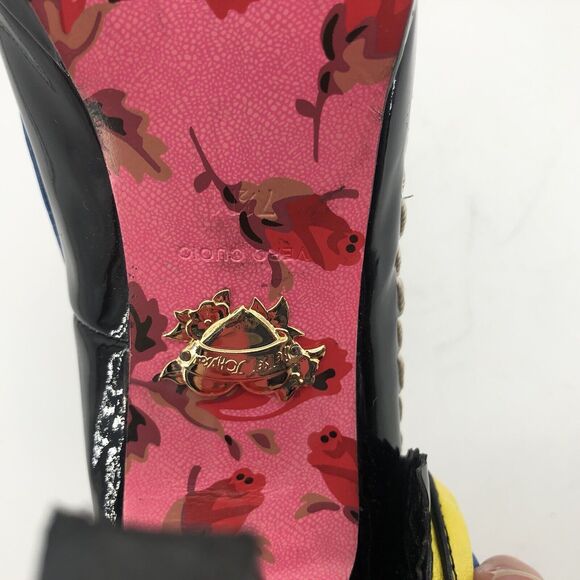 Betsey Johnson Black Womens 7.5 Open Peep Toe High Heels Shoes Multicolor Floral - Picture 8 of 16